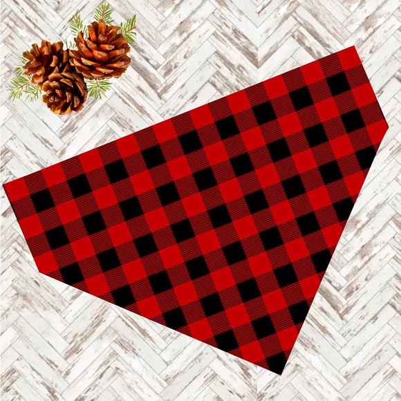 New Red Buffalo Plaid Handmade Reversible Over Collar Dog Bandana XS SM M La… - Picture 2 of 7